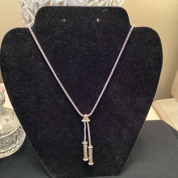 Silvertone Adjustable Chain with Goldtone Accent Pendant - Picture 1 of 4